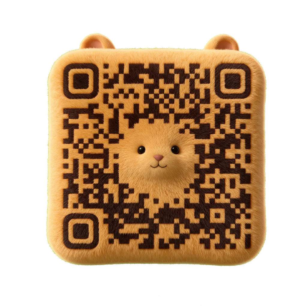 Hamster-shaped Creative QR with connected brown modules and soft ginger fur