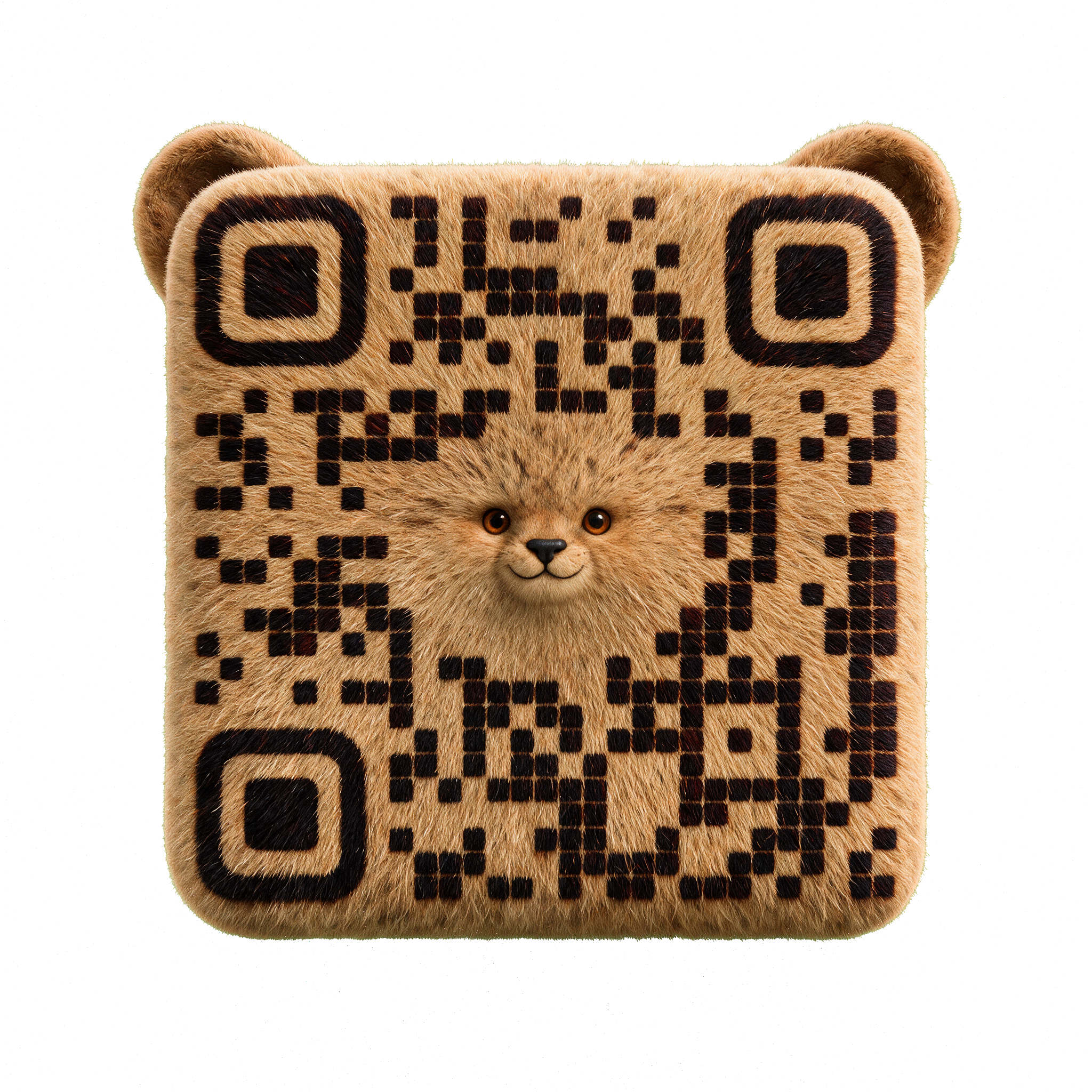 Leopard-shaped Creative QR with square modules and spotted golden fur